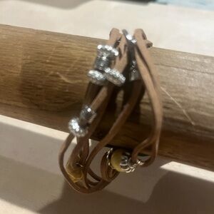 Elegant Silver and Tan Leather Bracelet